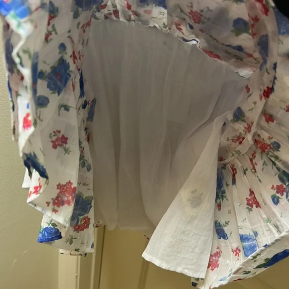 LoveShackFancy “Bennett” Mini Floral Ruffle Dress - NWT, SZ L White Blue and Red - Picture 8 of 14